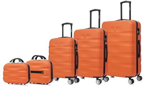 CELIMS - Set Valigie 5 Pezzi - Valigia Grande 23 kg + Valigia Media + Valigie Bagaglio a Mano + 2x Beauty Case da Viaggio | Valigie con Beauty Case | Arancione