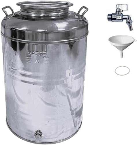 Pinto FERRAMENTA Bidone Fusto Contenitore Olio Vino Ziro in Acciaio Inox Tanica con Rubinetto Imbuto e Guarnizione in Omaggio Made in Italy (20 Litri)