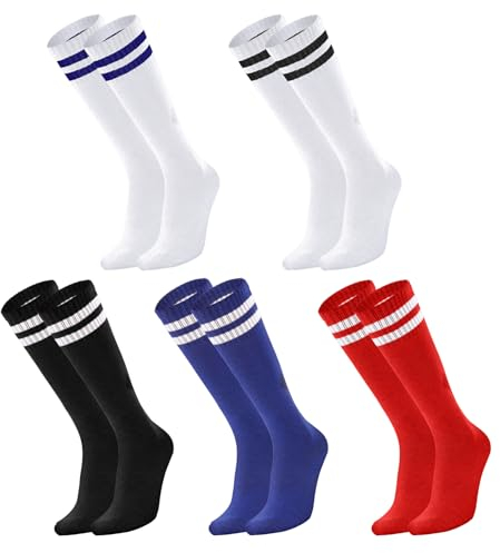 Xialvyu 5 Paar Fußballsocken für Kinder, Lang Elastische Sportsocken, Atmungsaktiv Schweißableitend Trainingssocken für Jungen Mädchen von 5-12 Jahren