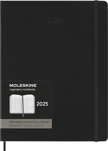 Moleskine Weekly Planner, Vertikale Pro 12 Monate 2025 Wochenplaner, Fester Einband und Elastischer Verschluss, Farbe Schwarz, Extra Großes Format 19x25 cm