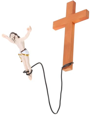 MONOJLY Einzigartiges religiöses Kunstwerk, Bungee-Jumping, Jesus-Kreuz, handgefertigte Skulptur aus Holzharz, dekorative Verzierung, Wanddekoration