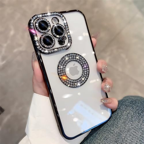 Emlivi Mobile Phone Case Compatible with iPhone 11 Pro Case Aesthetic Flash Luxury Diamond Camera Protection Crystal Shiny Transparent TPU Fashion Glitter Lens Phone Case for iPhone 11 Pro, Black