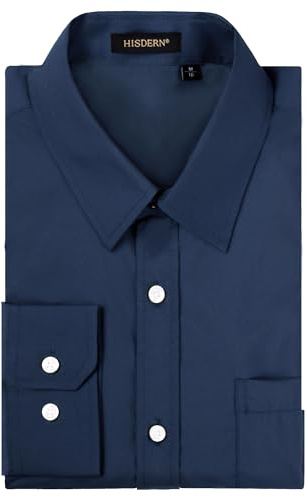HISDERN Chemise Bleu Homme Manches Longues Chemises Habillée Formelle Chemise Regular Fit Casual Chemises Shirt Bleu Fumé M