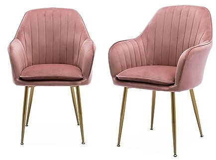 sweeek Set di 2 poltrone in Velluto Rosa Antico con Gambe in Metallo Dorato, Shella L 58 x P 58 x H 85