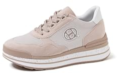 QUEEN HELENA Lässige Sneakers mit Plateau, bequeme und leichte Turnschuhe für Damen X30-18, beige, 41 EU
