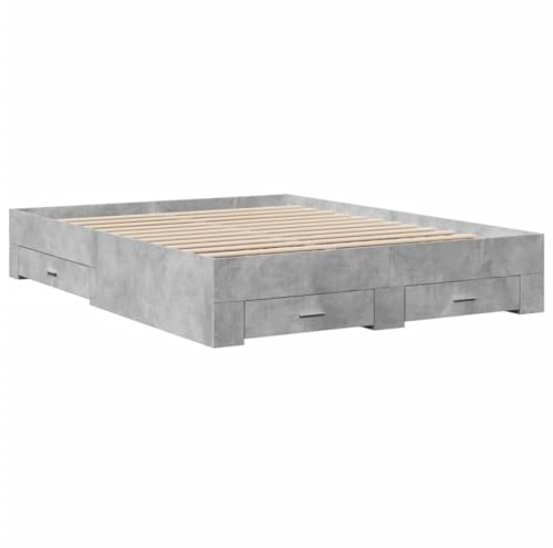 vidaXL Bettgestell, Bett mit Schubladen, Bettrahmen mit Sperrholzlatten, Doppelbett für Schlafzimmer, Schubladenbett, Betongrau 140x200cm Holzwerkstoff