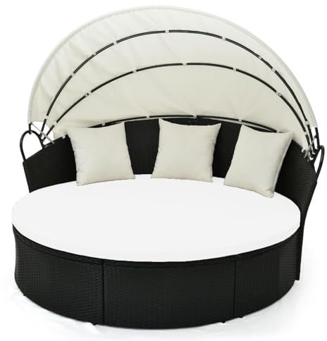 SOWINOS 167,6 cm runder Ersatz-Kissenbezug für den Außenbereich, UV-Schutz, wasserabweisend, Terrassen-Sonnenliegenbezug mit Gummiband, nahtloses Design für Sonnenliegen-Zubehör, Reinweiß (nur Bezug)