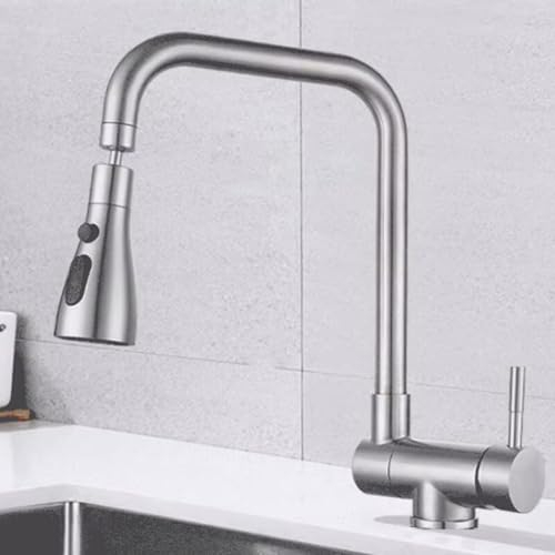 Vorfenster Küchenarmatur Klappbar Wasserhahn Küche Schwenkbar 3 Modus Edelstahl Spültischarmatur Vorfenster-Gebürstet