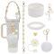 FloralGrace 7 Stück Stanley Cup Zubehör Accessories Inklusive 1 Stück Strohdeckel Silikonhülle SilikonStiefe Accessories 40oz Tumbler Cups Nicht Enthalten (Weiß)