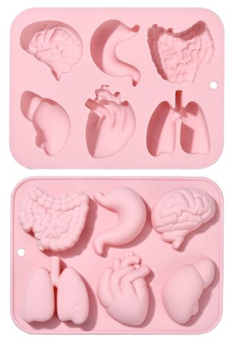 Stiesy Silikonformen mit 6 Mulden, Orgelform, wiederverwendbar, 3D-Silikon, Fondant, Kuchenform, Herz, Gehirn, Backformen für Seife, Pudding, Süßigkeiten, Schokolade, kreative Halloween-Dekoration, 2