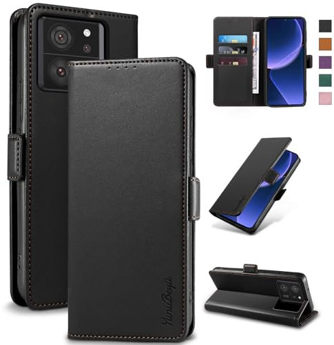 Yunubeyii Handyhülle für Xiaomi 13T/13T Pro - [RFID Blocker] Hülle Luxus PU Leder Kartenhülle Magnetverschluss Klapphülle mit Ständer,Stoßsicher Schutzhülle,Schwarz