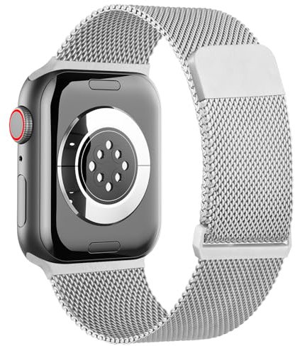 Amzpas Métal Bracelet pour Apple Watch 38mm 40mm 41mm 42mm 44mm 45mm 46mm 49mm Femme Homme, Acier Inoxydable en Métal pour iWatch SE SE2 Series 10 9 8 7 6 5 4 3 2 1 Ultra Ultra 2, Argent