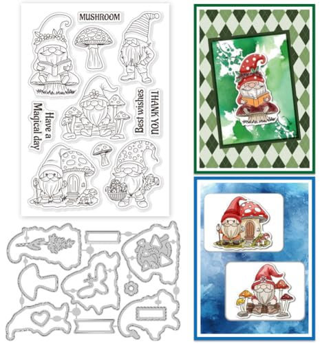 GLOBLELAND Gnom Und Pilz Clear Stamps Und Gnom Und Pilz Stanzschablonen Set Für DIY Scrapbooking Kartenherstellung Dekorative Fotoalbum Notizbuch
