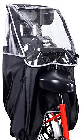 Fahrrad-Regenmantel, Transparenter Kinder-Fahrradsitzbezug, Fahrrad-Kindersitz-Regenschutz mit Reißverschluss, Kinder-Rücksitz-Regenmantel,Poncho,Wasserdichter Regenumhang(Schwarz)
