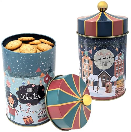 com-four® 2x scatola per biscotti - scatola per biscotti di Natale - scatola di conservazione di Natale con coperchio - scatola di conservazione [la selezione varia] (2 pezzi: rosso/blu/verde)