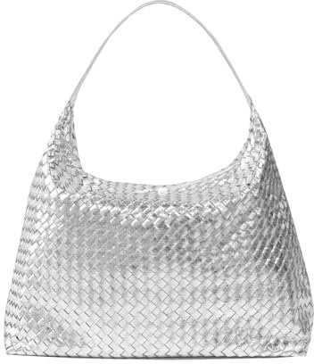 JINMANXUE Gewebte Tragetasche für Damen, gewebte Taschen mit kleiner Geldbörse, großer geflochtener Griff oben, Hobo-Umhängetasche (helles Silber), Silberfarben