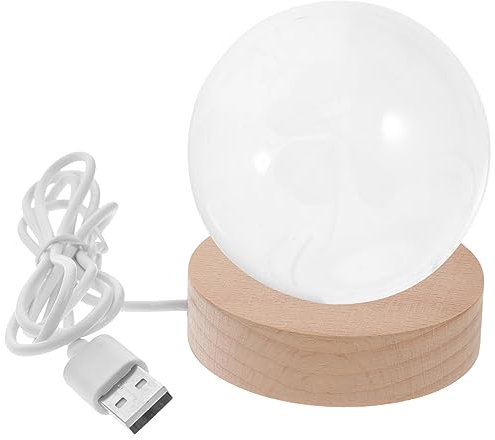Hemobllo Crystal Ball Nachtlampe Vierblättriges Kleeblatt Mit Holzsockel Dekorative Led Nachttischlampe Für Schlafzimmer Und Kinderzimmer Stimmungsvolles Licht Langlebig Und Kompakt