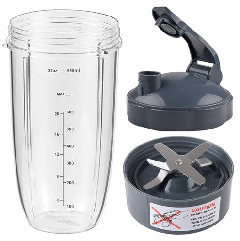 Pièces de Rechange pour NutriBullet, Cup Gobelet et Lame de Remplacement pour Nutribullet Pro 900 et 600 Watt, Lame Extracteur, Gobelet et Couvercles Rabattabl Compatibles avec Nutribullet 32oz