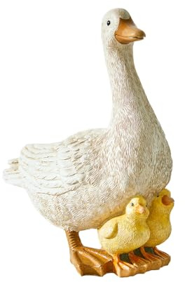 Loberon Deko-Gans Sunnyo, weiß | mit Zwei Küken, Handbemalt, Detailreich Gestaltet, Ostern, Osterdeko, Tierfiguren, Polyresin