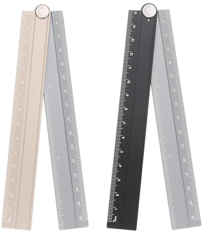 sourcing map 2pcs Folding Straight Ruler 30cm Metric Aluminum Alloy Protractor Foldable Angle Ruler Geometric Measuring Tool with Angle Line for Architects Artists, Black Silver/Gold Silver