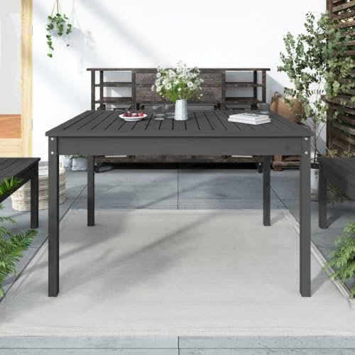 Myheimly Gartentisch, Garten Esstisch Holzrahmen, Holztisch Tisch für Outdoor, Terrassentisch Gartenmöbel, Grau 121x82,5x76 cm Massivholz Kiefer