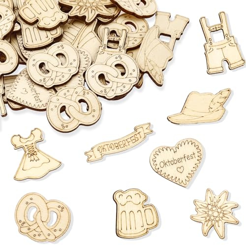ALEGRE® Streudeko Oktoberfest Deko Konfetti Holz, 50 Stk Edelweiss Bier Dirndl Brezel Lederhose Oktoberfest Tischdeko, Bayrische Deko Confetti für Bier Deko, Bier Oktoberfeste Thema Party Dekoration