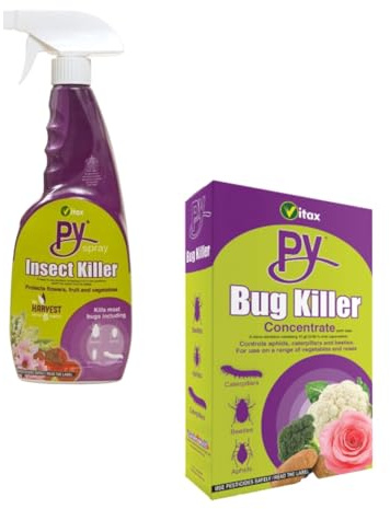 PY Bug Killer Spray & Concentrate Combo 750ml RTU + 250ml Concentrate Insecticide for Aphids, Caterpillars, Beetles Cypermethrin Formula Use on Roses, Vegetables & Ornamentals
