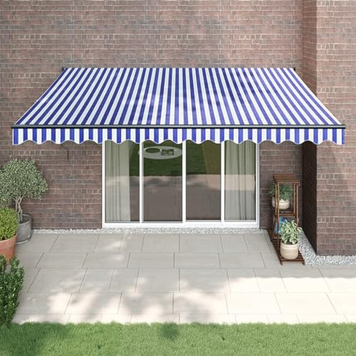 Tenda da Sole Elettrica con Telecomando, Blu e Bianca 4.5x3m, Alluminio e Tessuto UV, Tendone da Esterno per Balcone Terrazza Giardino, Ombreggiatura Automatica
