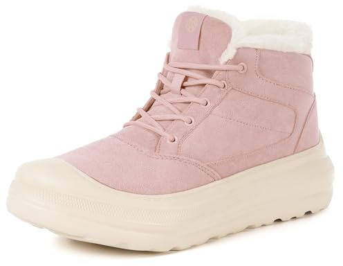 Dokela Bottes Femme Homme Hiver Bottines Cuir Suédé Chaude Fourrure Bottes à Lacets Antidérapant Imperméable Baskets Extérieur,Rose,39 EU