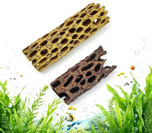 2 Stück Garnelen Versteck Aquarium Höhle Rot & Gelb für Garnelen und Fische | PVC, Glatte Oberfläche, Rückzugsort Aquarium Höhle, für Aquascaping, Fischbecken, Betta, Garnelen und Kleine Zierfische