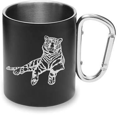 Tiger - Taza de metal con diseño de tigre, color blanco y negro