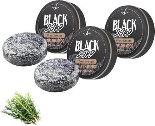 Black Hair Shampoo Soap, Natural Black Soap for Gray Hair Darkening Shampoo Bar, Dry Hair Deeply Nourished, Feuchtigkeitspflege und Kopfhautpflege für Männer Frauen (3pc, 165g)