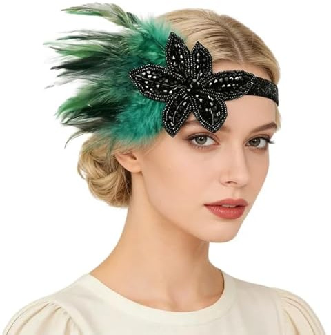 GYIOFAI 1920er Jahre Flapper Kopfschmuck, 1920er Jahre Vintage Stirnband Federn, Great Gatsby Kostüm Accessoires für Damen, 20er Jahre Accessoires für Frauen Themen Kostüm Abschlussball Party