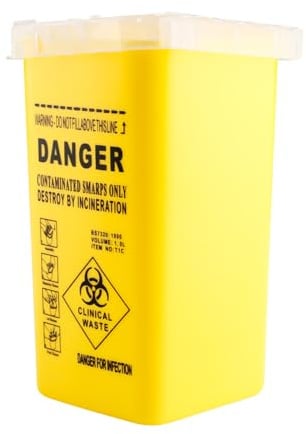 Wellrun Yellow Portable Sharps Bin 1L,Needle Disposal Container,Safe Sharp Object Storage Box,Secure Locking Lid for Travel,Work,Home Use