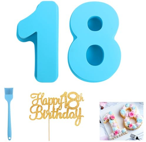 Poeruse Number Cake Molds, Silicone 3D Number Cake Moulds, 5inch Cake Numbering Pans, for 18th Birthday Wedding Anniversary (18th)