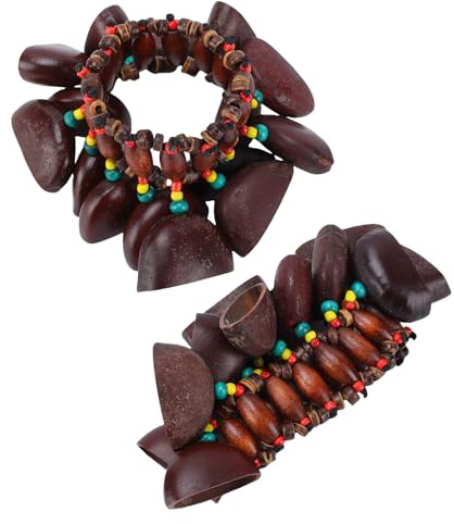 Eacam African Seed Rattle Bracelet Handmade Musical Instrument Shakers Relaxing Gift Natrual Nut Shell 2 Packs Natural Resonance Percussion