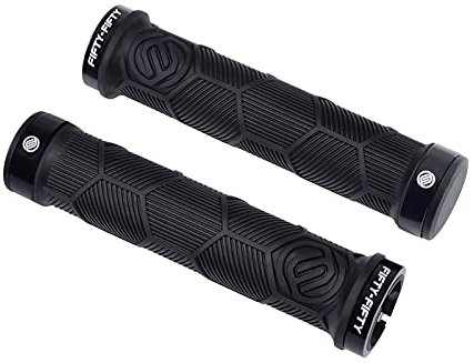FIFTY-FIFTY Double Lock-On Mountain Bike Grips, Bicycle Handlebar Locking Grips, Non-Slip MTB Handle (Black)