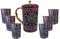 Rastogi Handicrafts Pure Copper one Jug with Six Glass Drink Ware Set Hand Painted Outer Side