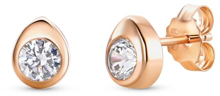 Miore Damen Ohrstecker 925 Sterling Silber Solitär Rundschliff Zirkonia Steinchen Rosé Vergoldet