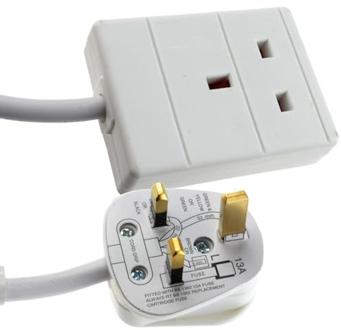 kenable 1 Gang Extension Lead with UK 13A Mains Power Socket | BS1363 Approved | Single Outlet 250V Electrical Cable | White 3m
