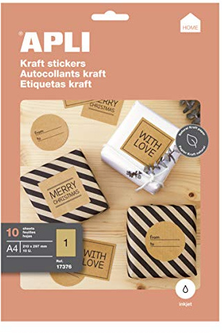 Apli Kraft Etiketten mit 10 Blatt, 210.0 x 297.0 mm