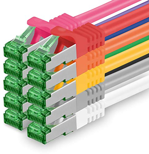 0.5 M Cat.7 Netzwerk-Kabel 10 Stück Cat7 Patch-Kabel LAN-Kabel Ethernet RJ45 10 Gbit/s (Alle Internetgeschwindigkeiten) 10 Farben 0,5 Meter