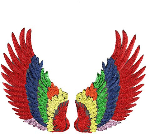 Zhiheng 1 Pair Jumbo Angel Wings Sequin Patches Iron on Sew on Appliques Embroidered Motif for DIY Clothing Accessories (Rainbow)