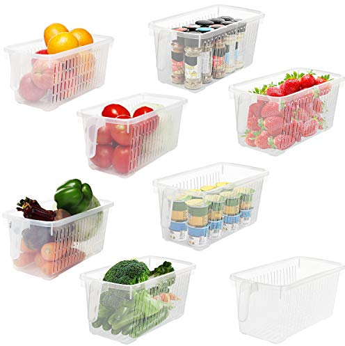 Kurtzy Pack de 8 Contenedores Organizador Nevera Cocina y Alacena con Asa 32 cm de Largo Total - Cajones Congelador Plástico Transparente para el Baño, Alacena, Cajón, Refrigerador y el Hogar