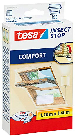tesa Insect Stop Comfort Fliegengitter Fenster - Insektenschutz mit Klettband selbstklebend - Fliegen Netz (weiß, 2X 1,2m:1,4m)