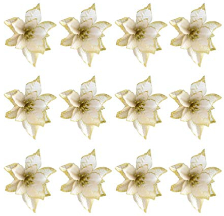 NUOBESTY 24pcs Glitter Weihnachtsstern Christbaumschmuck künstliche Weihnachtsstern für Weihnachtsschmuck golden