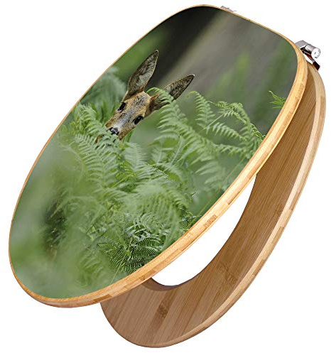 banjado Design WC Sitz Bambus 45x37,5cm / Toilettendeckel Holz/hochwertiger Toilettensitz/Bambus-Toilettendeckel für alle gängigen Toiletten - Reh