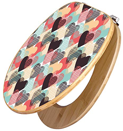 banjado® Design WC Sitz Bambus 44x38x5cm mit Motiv Unter Herzen - Toilettendeckel/Toilettensitz Bambus - hochwertiger Bambus Klodeckel/WC-Sitz mit Universal Scharnieren für alle gängigen Toiletten