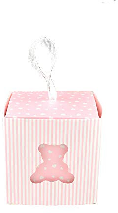 Lance Home® 50pz Bomboniere Carta, 50pz Scatola Cubo Portaconfetti Orsetto Cartoncino La Finestra Bomboniera Nascita Battesimo Compleanno Segnaposto Ideale Regalo (Pink)
