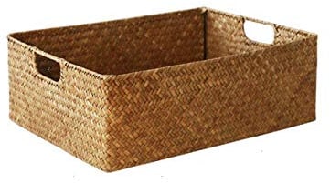 Cratone Flechtkorb Regalkorb Aufbewahrungskorb Korb mit Griffe Wasserhyazinthe geflochten Regalkorb Regal Korb Natur Schrankkorb 37x26x12cm